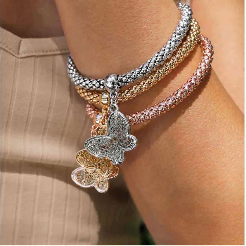 925 sterling 3 piece Australian Crystal filled butterfly charm bracelets